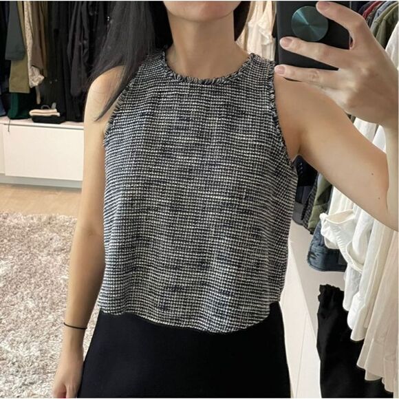 ZARA tweed blue white racerback tank top - Picture 2 of 10